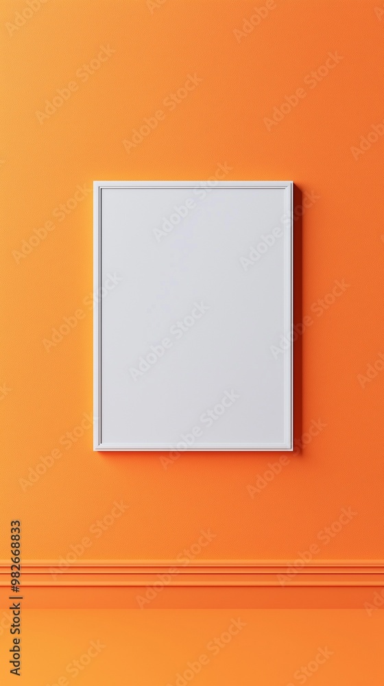 White blank frame mockup and orange wall and wooden floor living room story portrait background White blank frame mockup and orange wall and wooden floor living room story portrait background