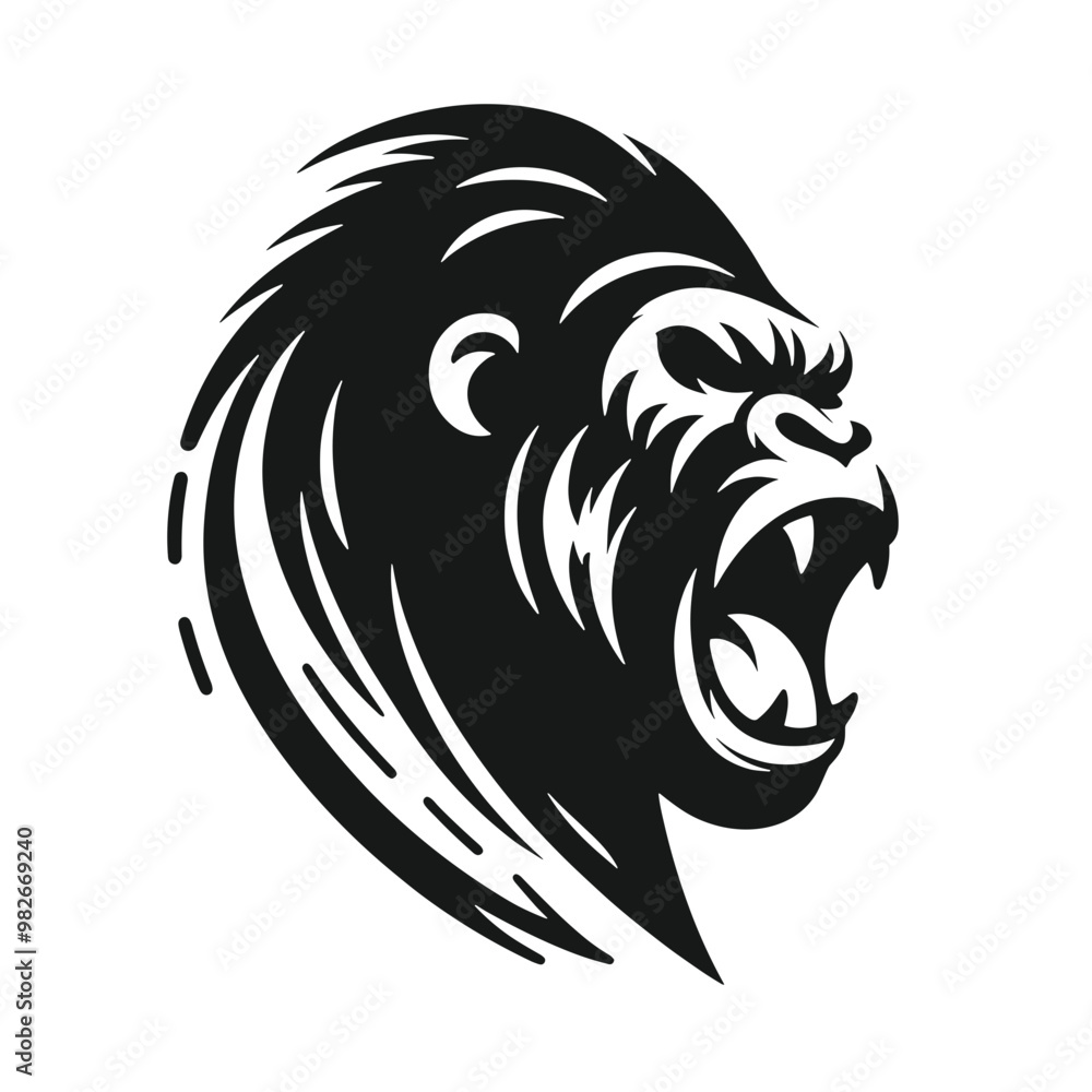 A black and white silhouette of growling gorilla, minimalist stroke, minimalist art style, vector, isolated, transparent background A black and white silhouette of growling gorilla, minimalist stroke, minimalist art style, vector, isolated, transparent background