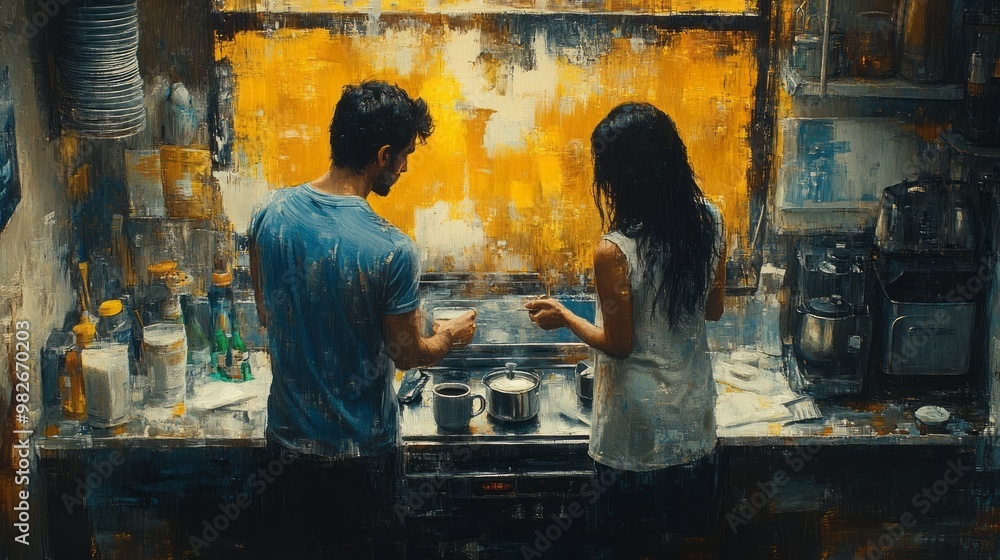 Couple Making Coffee in the Kitchen: A Moment of Intimacy Couple Making Coffee in the Kitchen: A Moment of Intimacy