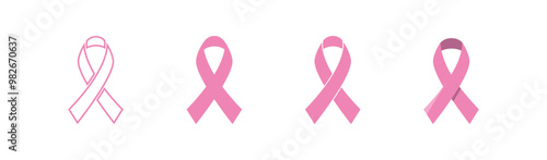 Pink ribbon set icon. Breast cancer awareness symbol. Support for women with cancer. Vector isolated
