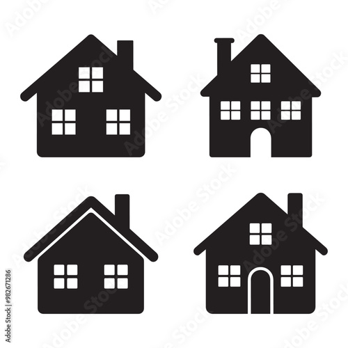 Black and white vector silhouettes set of house