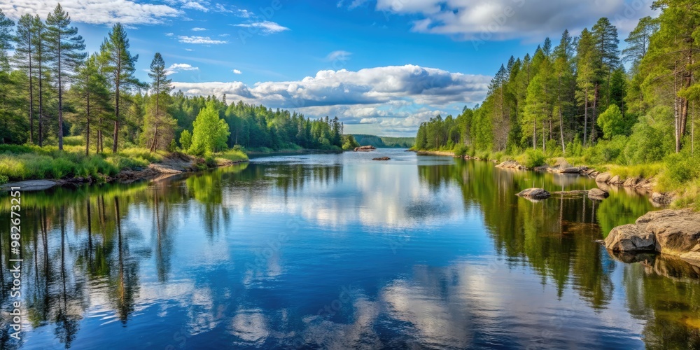 Scenic view of a tranquil river landscape in Fjarnebofjarden national park, Sweden , Sweden, Fjarnebofjarden, national park, river Scenic view of a tranquil river landscape in Fjarnebofjarden national park, Sweden , Sweden, Fjarnebofjarden, national park, river