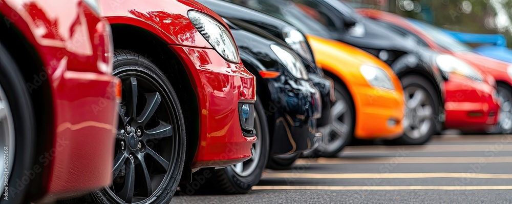 Closeup of Cars Parked in a Row - Automotive Photography