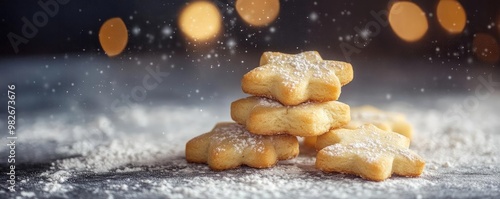 Delicious star-shaped cookie dusted with powdered sugar, perfect for festive celebrations and holiday baking.