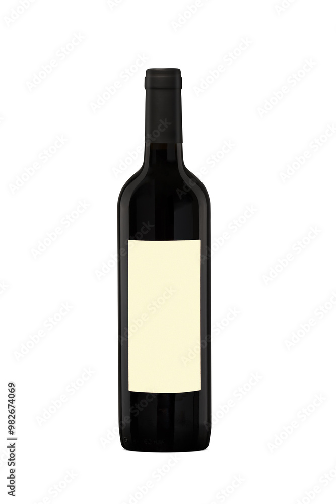 An empty wine bottle featuring a blank label designed specifically for custom branding An empty wine bottle featuring a blank label designed specifically for custom branding