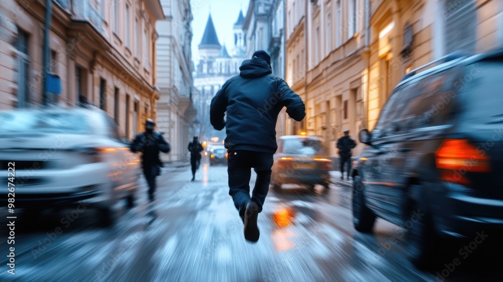 Fototapeta premium A thief is being chased by a police