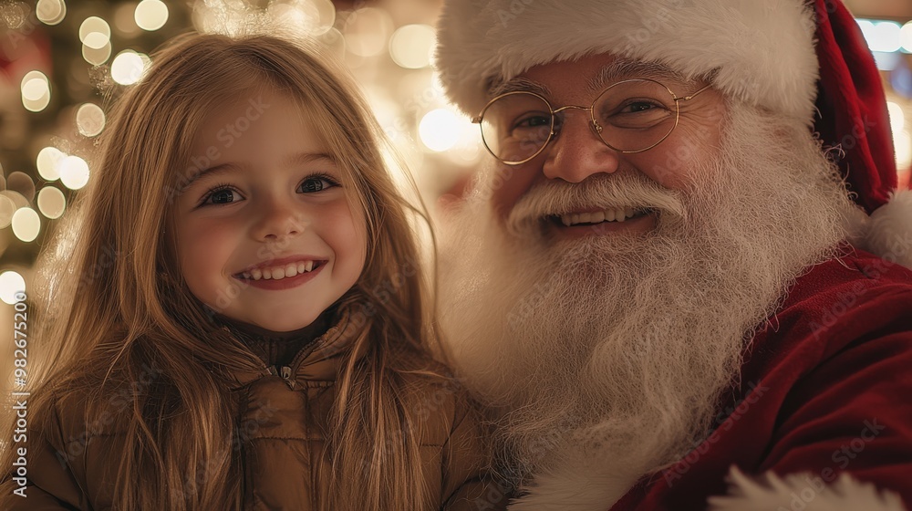 Child Sitting on Santa's Lap in Festive Christmas Mall Setting Child Sitting on Santa's Lap in Festive Christmas Mall Setting