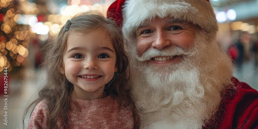 Child Sitting on Santa's Lap in Festive Christmas Mall Setting Child Sitting on Santa's Lap in Festive Christmas Mall Setting