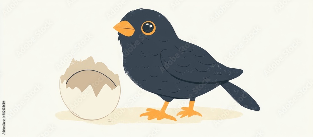 Flat color style illustration of a hatching bird Flat color style illustration of a hatching bird