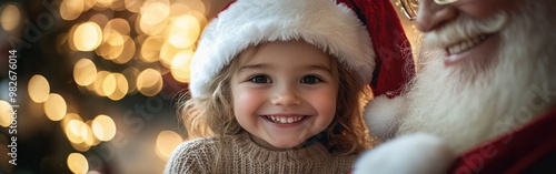 Child Sitting on Santa's Lap in Festive Christmas Mall Setting