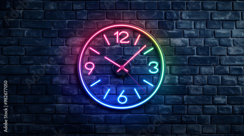 Wallpaper Mural A glowing neon analog clock in dark background. modern watch, cinematic concept. Torontodigital.ca