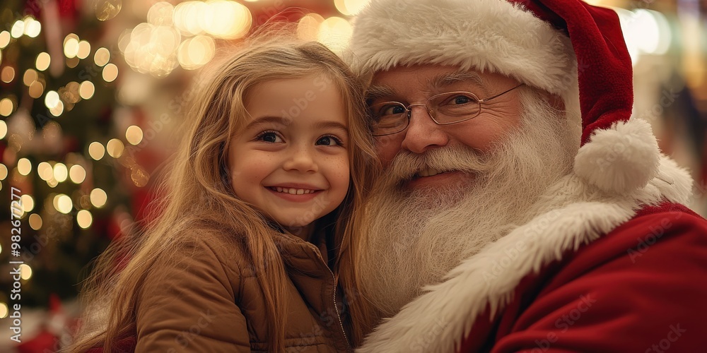 Child Sitting on Santa's Lap in Festive Christmas Mall Setting
