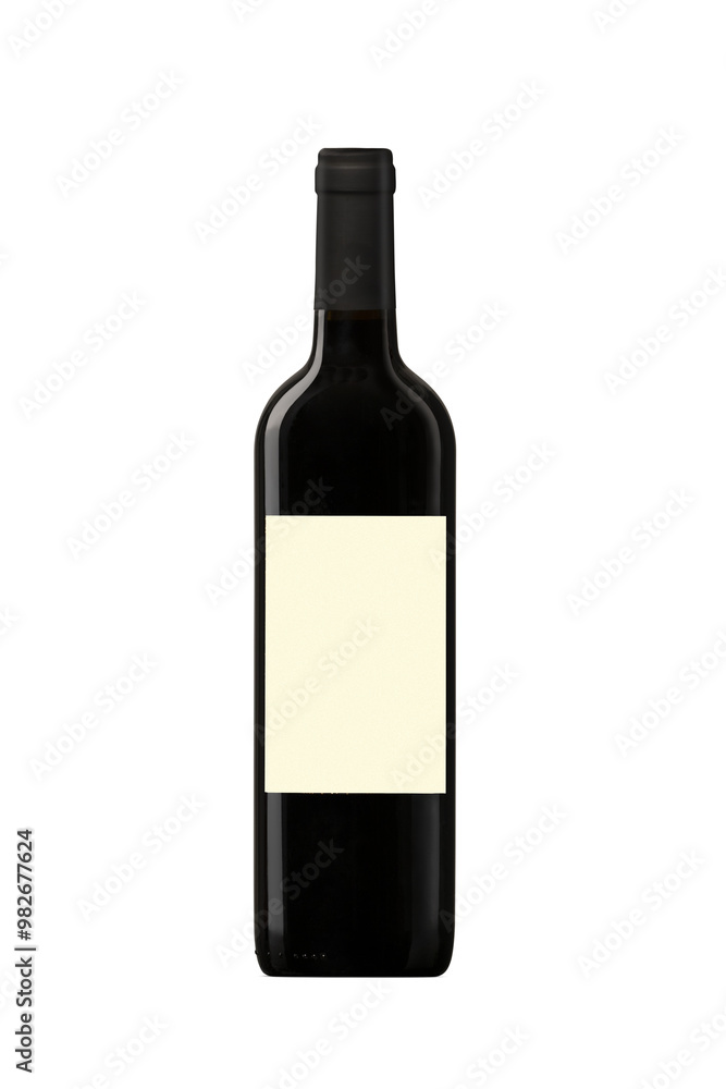 Bottle of tasty red wine on white background