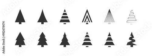 Christmas tree set icon. X-mas sign simbol, fir tree silhouettes. Vector isolated flat illustration for holiday design