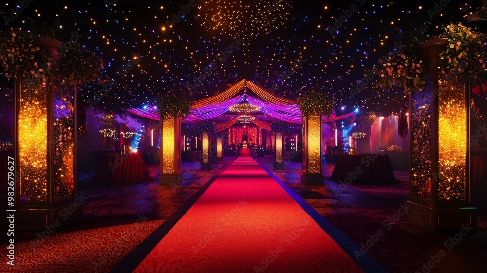 Glamorous 3D Red Carpet Event: Grand Stage with Dramatic Lighting and ...