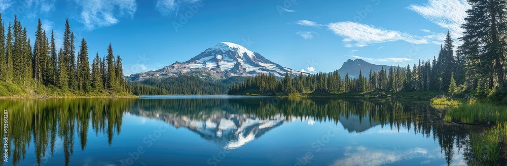 Stunning Mountain Lake Reflection with Snow-Capped Peak Stunning Mountain Lake Reflection with Snow-Capped Peak