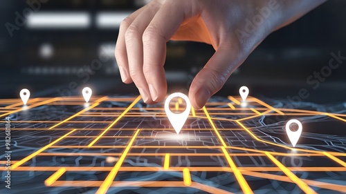 Hand Placing Location Pin on Digital Map