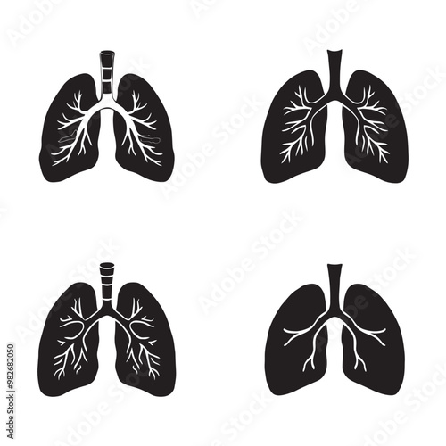 Black and white vector silhouettes set of human lungs