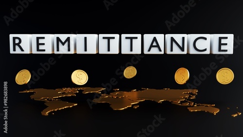 3d rendering of a global remittance concept. The word 
