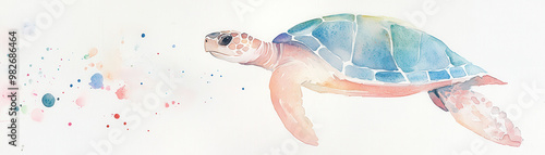 Panel kuchenny z motywem Beautiful watercolor illustration of a sea turtle swimming gracefully with colorful splashes, showcasing nature and marine life artfully.