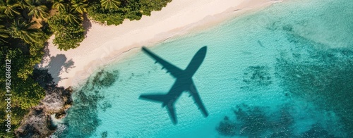 Airplane Shadow on Tropical Beach: A Dream Vacation