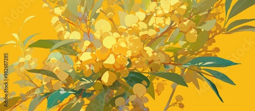 Painting of blooming Peltophorum pterocarpum flowers photo