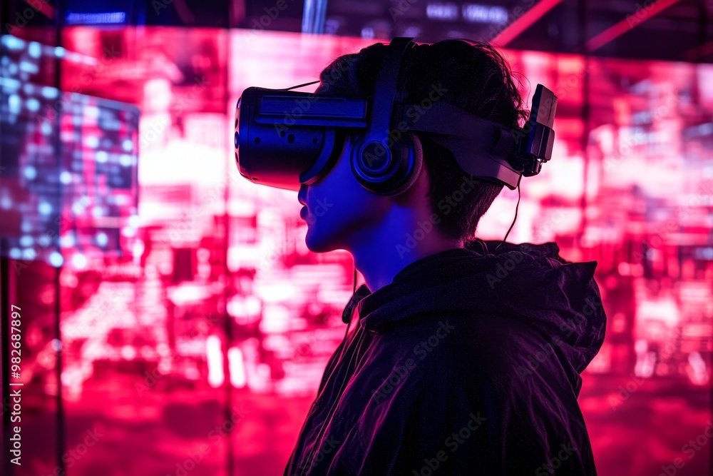 An engaging scene of a gamer wearing a VR headset, with 3D game characters and environments seamlessly merging with the real-world surroundings. An engaging scene of a gamer wearing a VR headset, with 3D game characters and environments seamlessly merging with the real-world surroundings.