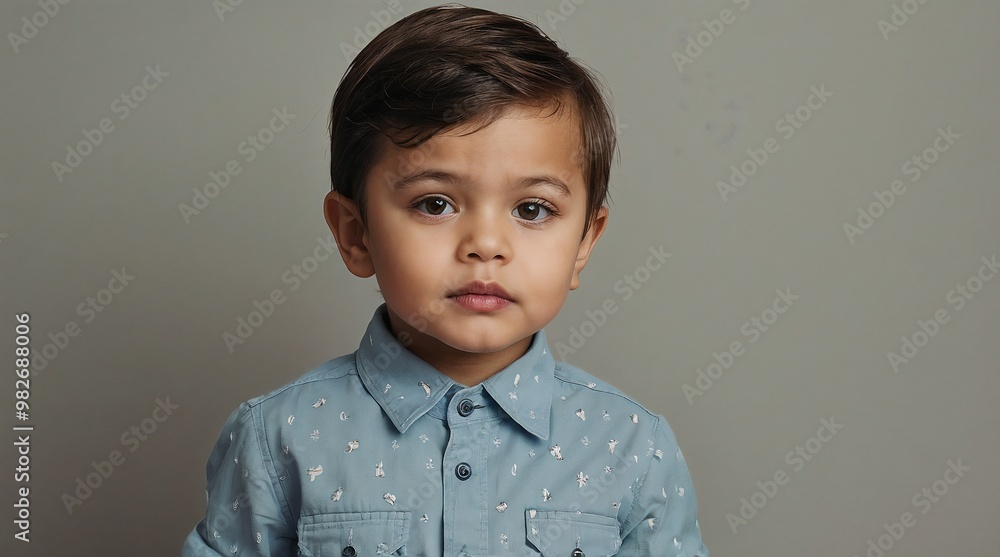 portrait of a boy with big eyes in a blue shirt on a neutral background portrait of a boy with big eyes in a blue shirt on a neutral background