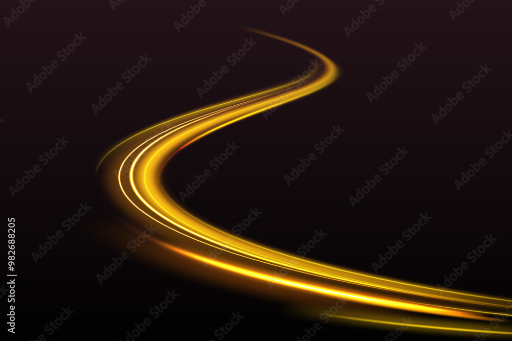 Modern abstract high-speed light motion effect on black background. Neon stripes in the form of drill, turns and swirl. Illustration of high speed concept. Image of speed motion on the road. Modern abstract high-speed light motion effect on black background. Neon stripes in the form of drill, turns and swirl. Illustration of high speed concept. Image of speed motion on the road.
