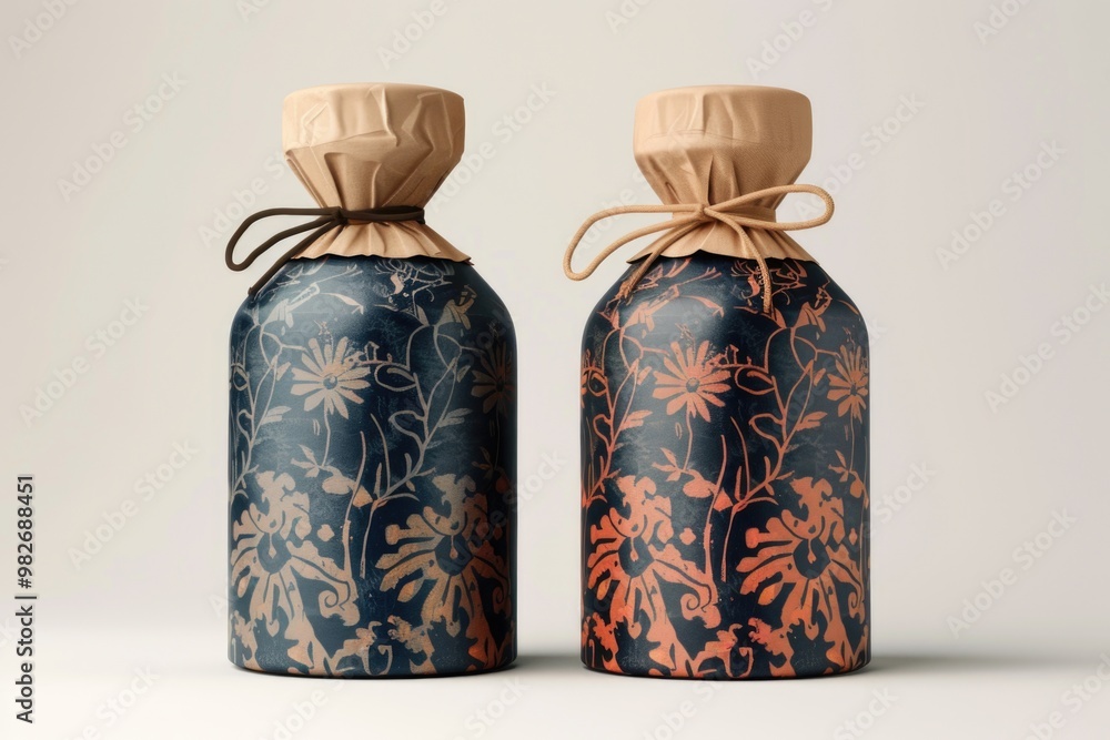 Two empty bottles lying next to each other on a surface Two empty bottles lying next to each other on a surface
