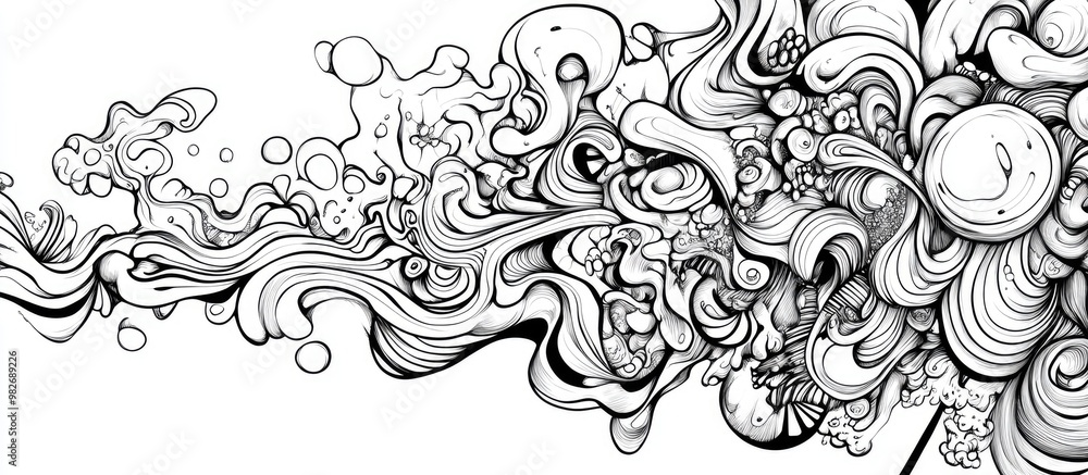Fototapeta premium Surreal fantasy doodle abstraction for a coloring book featuring a whimsical design on a white background