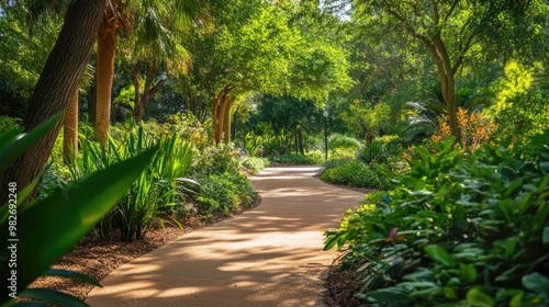 A hidden park gem with quiet walking paths, surrounded by lush greenery and a peaceful atmosphere