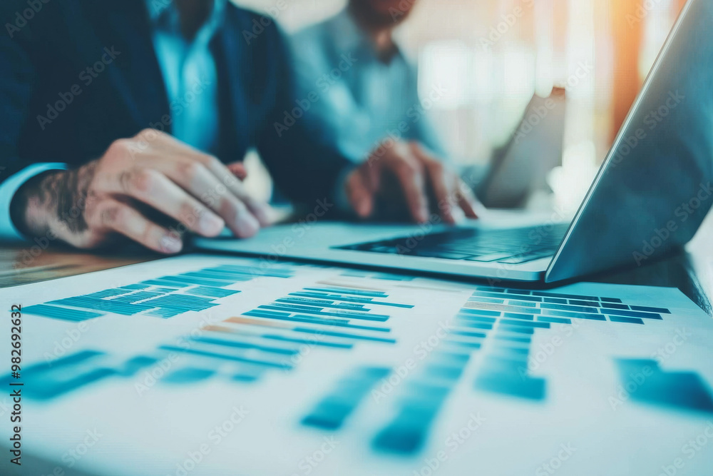 A businessman analyzes data on his laptop. A businessman analyzes data on his laptop.