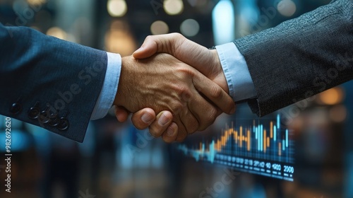 Businessman Shaking Hands in Front of a Rising Graph, Symbolizing Partnership and Growth Opportunities