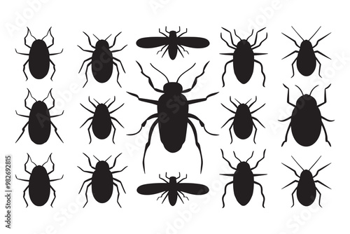 Insect silhouette set black color vector illustration
