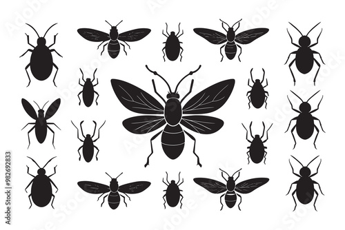 Insect silhouette set black color vector illustration
