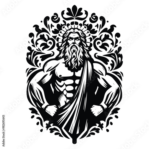 Wallpaper Mural Zeus greek god with folk art decoration in black and white illustrations, cutout graphic Torontodigital.ca