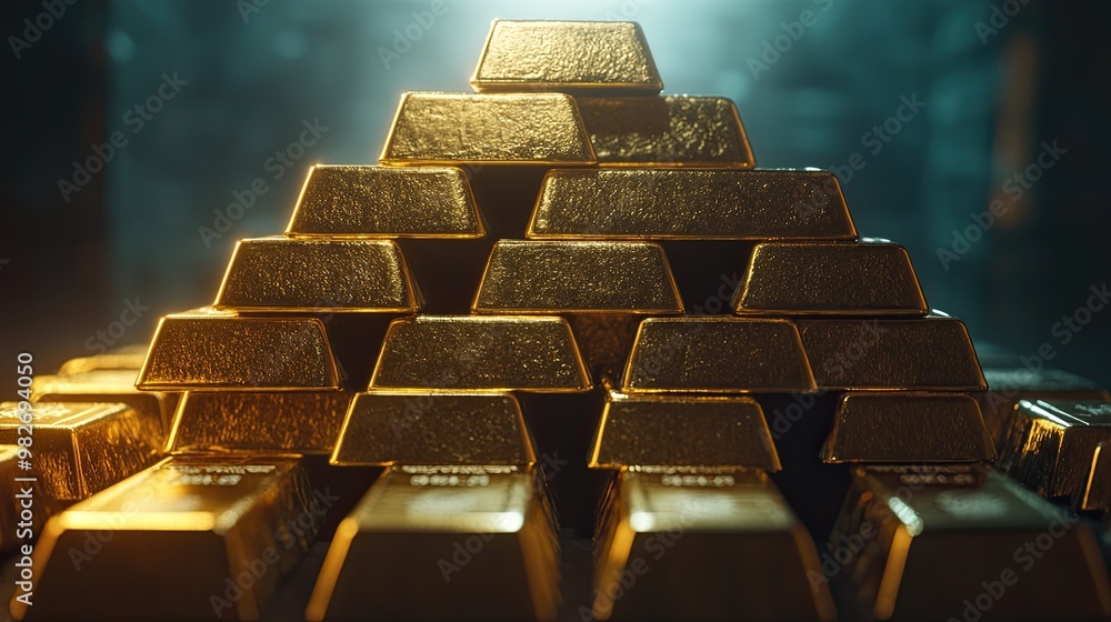 A stack of pristine gold bars under soft lighting, symbolizing wealth and investment A stack of pristine gold bars under soft lighting, symbolizing wealth and investment
