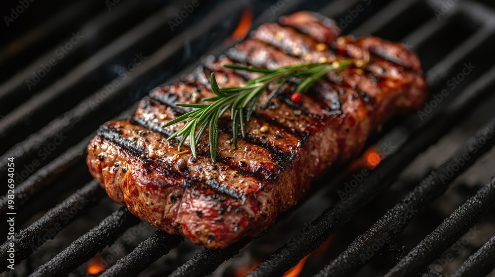 closeup of charcoal grilled meat with rosemary for flame grilled barbecue cooking and smoky outdoor flavor for summer grilling closeup of charcoal grilled meat with rosemary for flame grilled barbecue cooking and smoky outdoor flavor for summer grilling
