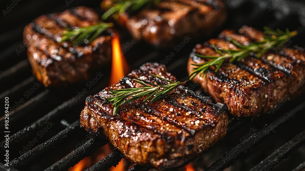 flame grilled meat with rosemary on a charcoal grill for smoky flavor and outdoor barbecue cooking with seasoned herbs and fire flame grilled meat with rosemary on a charcoal grill for smoky flavor and outdoor barbecue cooking with seasoned herbs and fire