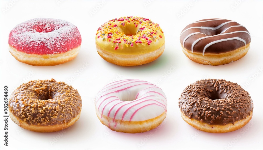 Collection of round donut doughnut, glazed frost nut set, side view on transparent background cutout, PNG file. Many assorted different. Mockup template for artwork Collection of round donut doughnut, glazed frost nut set, side view on transparent background cutout, PNG file. Many assorted different. Mockup template for artwork