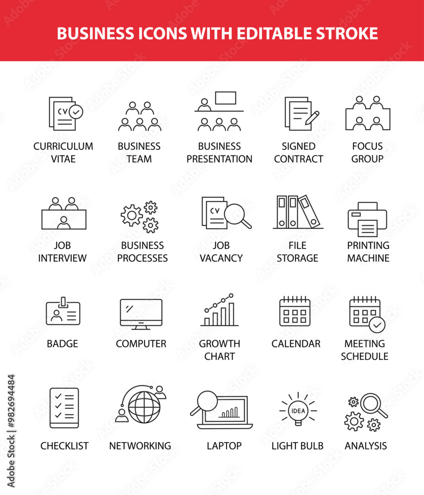 Set of business icons with editable stroke Set of business icons with editable stroke