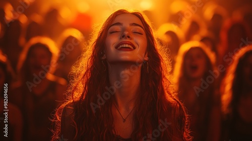 Smiling Woman in a Concert Crowd