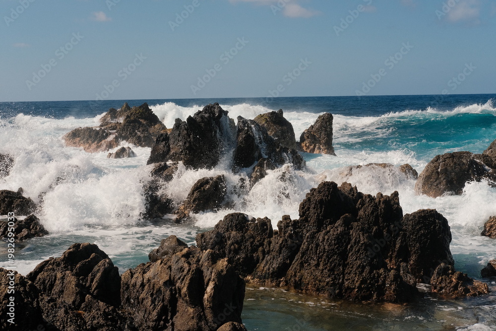 Porto Moniz Natural Swimming Pools waves with rocks Porto Moniz Natural Swimming Pools waves with rocks