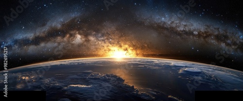 Earthrise with Milky Way Galaxy and Sunrise