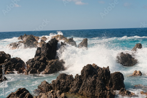 Porto Moniz Natural Swimming Pools waves with rocks