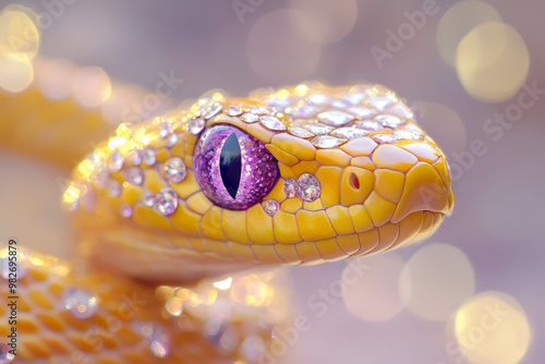 Snake head with rhinestones and diamonds photo