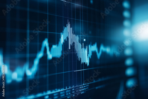 Closeup financial chart with uptrend line candlestick graph 