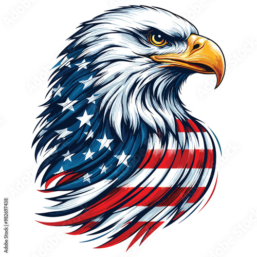 American bald eagle in patriotic colors, vector illustration on white background, perfect for Independence Day