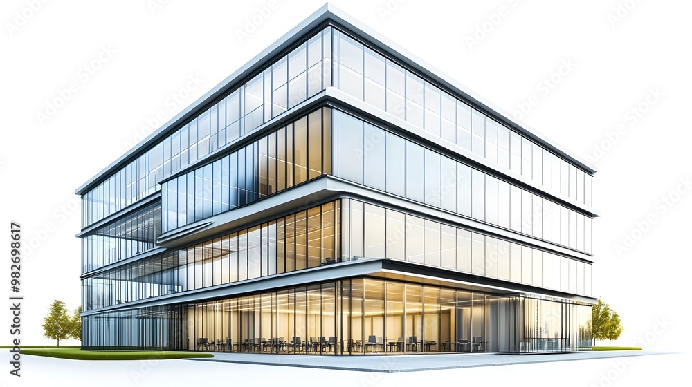 Fototapeta premium Striking Contemporary Corporate Headquarters with Sleek Glass Facade and Innovative Design